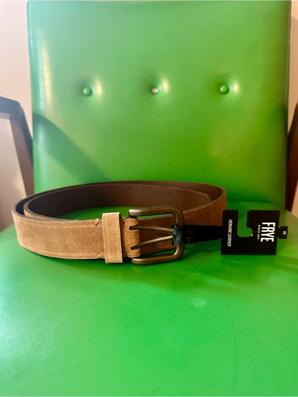 Frye Men's Suede Belt in Tan with Antiqued Buckle